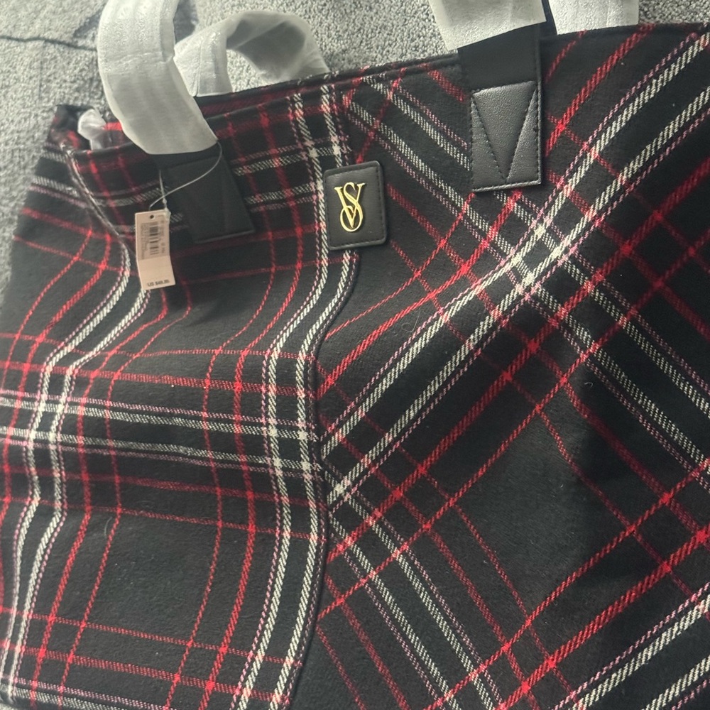 Plaid Tote Bag with Red and Black Design